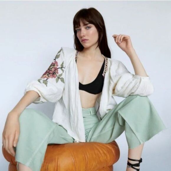 NWT ZARA Beaded Embroidered Tie Front Top/Jacket - Picture 1 of 15